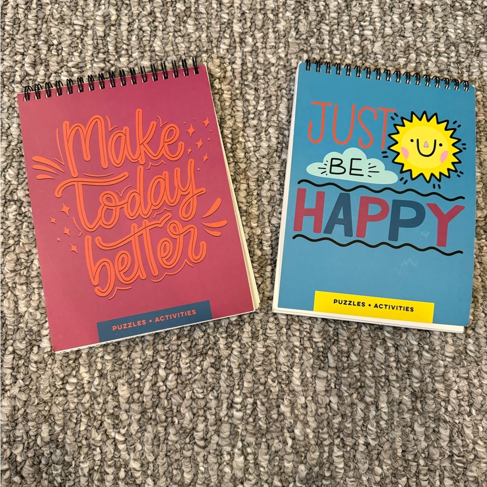 Make Today Better & Just Be Happy Spiral Puzzle Activity Books - Pink & Blue